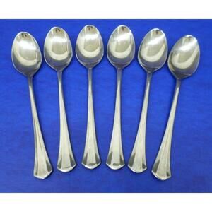 6 - International IMI11 Glossy Stainless KOREA Flatware 7" OVAL SOUP SPOONS